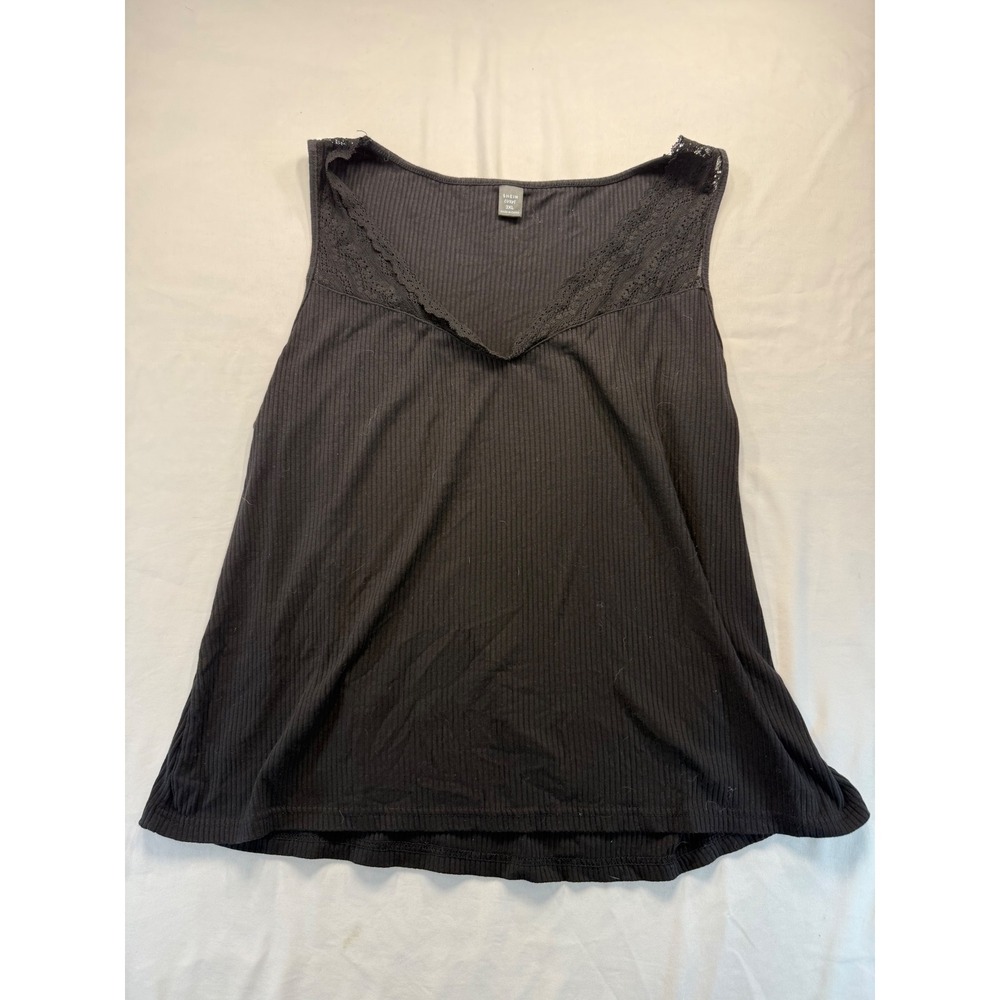 SHEIN Curve Womens 3XL Black Ribbed Tank Top Lace Trim V-Neck Sleeveless Blouse